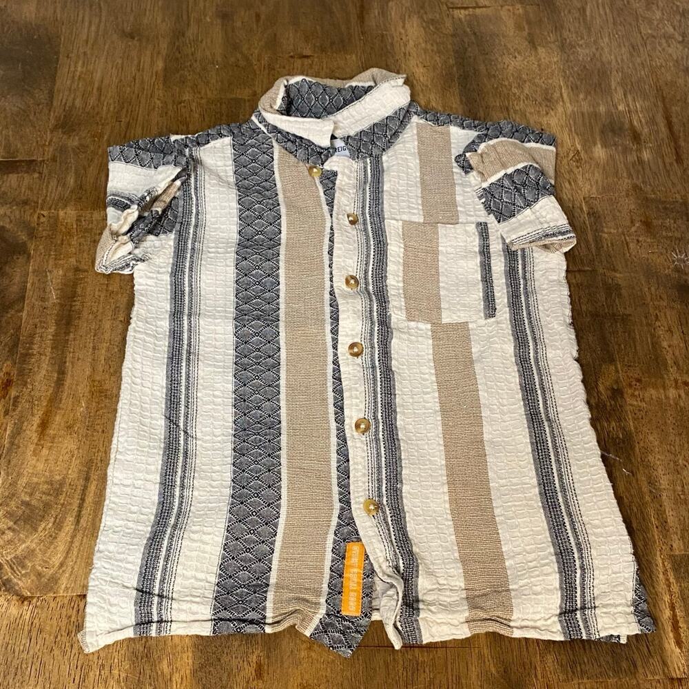 Sovereign Code neutral black striped short sleeve button‎ up polo shirt SIZE 6